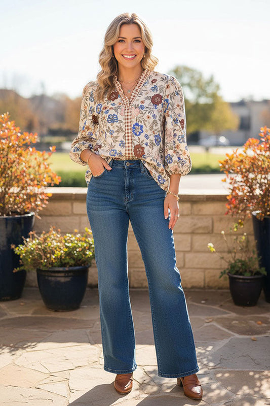 Trendy floral print & plaid ruffle women's boutique tops Southern Stitch XCH17652