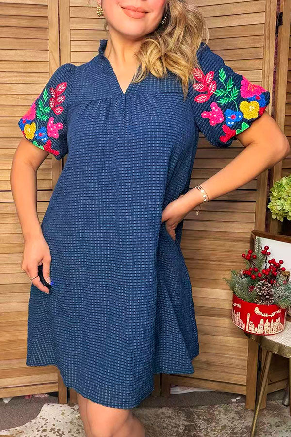 Western Short Sleeve Embroidery Women's Boutique Dress Southern Stitch XCH17754