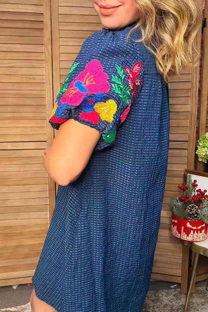 Western Short Sleeve Embroidery Women's Boutique Dress Southern Stitch XCH17754