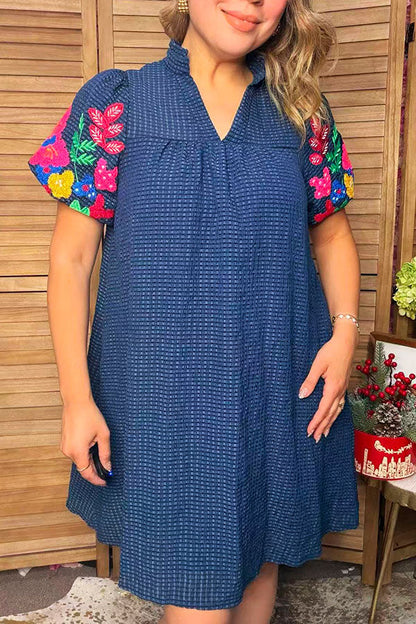 Western Short Sleeve Embroidery Women's Boutique Dress Southern Stitch XCH17754