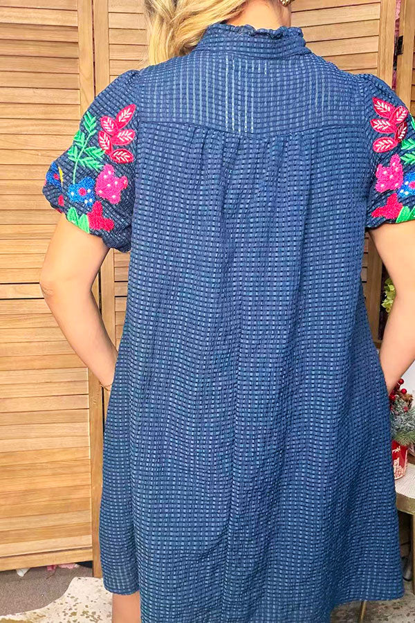 Western Short Sleeve Embroidery Women's Boutique Dress Southern Stitch XCH17754