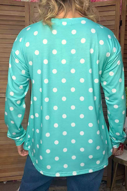 Christmas santa turquoise dots long sleeve women's boutique top Southern Stitch XCH17773