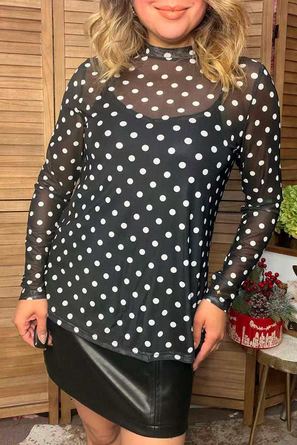 Western black dots mesh long sleeve women's boutique tops Southern Stitch XCH17779