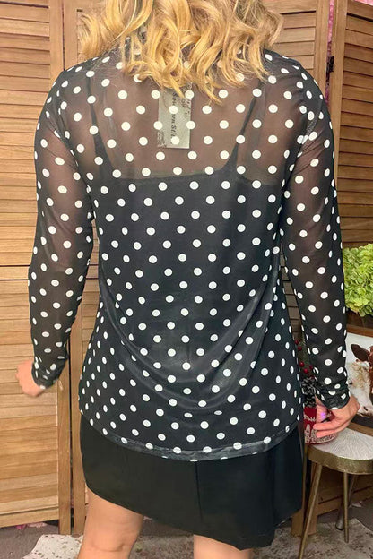 Western black dots mesh long sleeve women's boutique tops Southern Stitch XCH17779