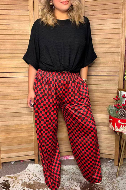 Western black & red checkered wide leg women's boutique pant Southern Stitch XCH17805