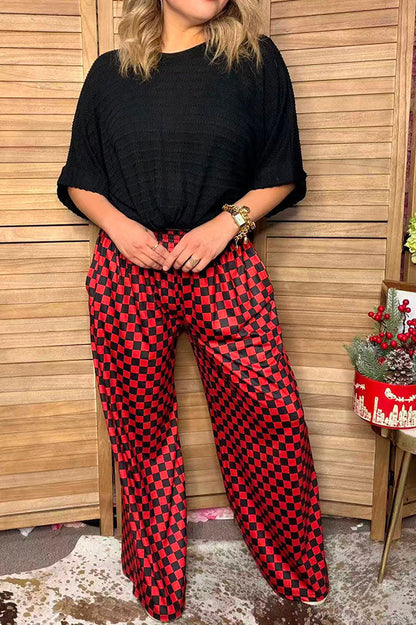 Western black & red checkered wide leg women's boutique pant Southern Stitch XCH17805