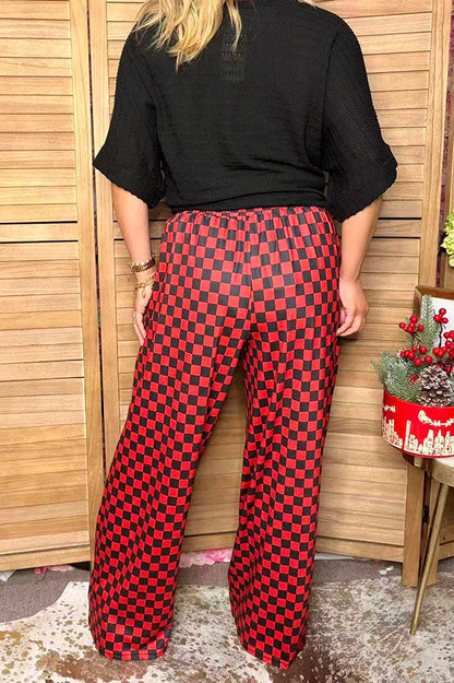 Western black & red checkered wide leg women's boutique pant Southern Stitch XCH17805