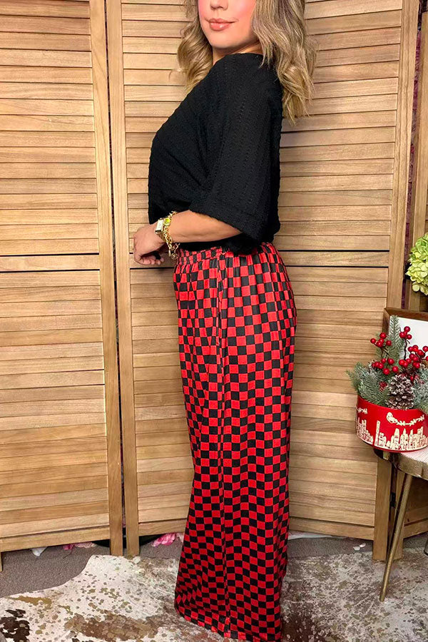 Western black & red checkered wide leg women's boutique pant Southern Stitch XCH17805