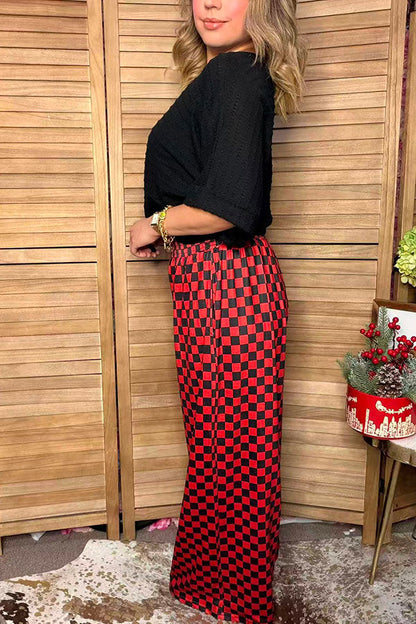 Western black & red checkered wide leg women's boutique pant Southern Stitch XCH17805