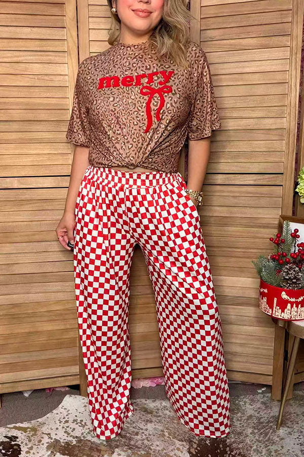 Western red & white checkered wide leg women's boutique pant Southern Stitch XCH17806
