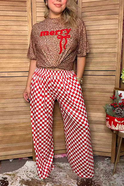 Western red & white checkered wide leg women's boutique pant Southern Stitch XCH17806