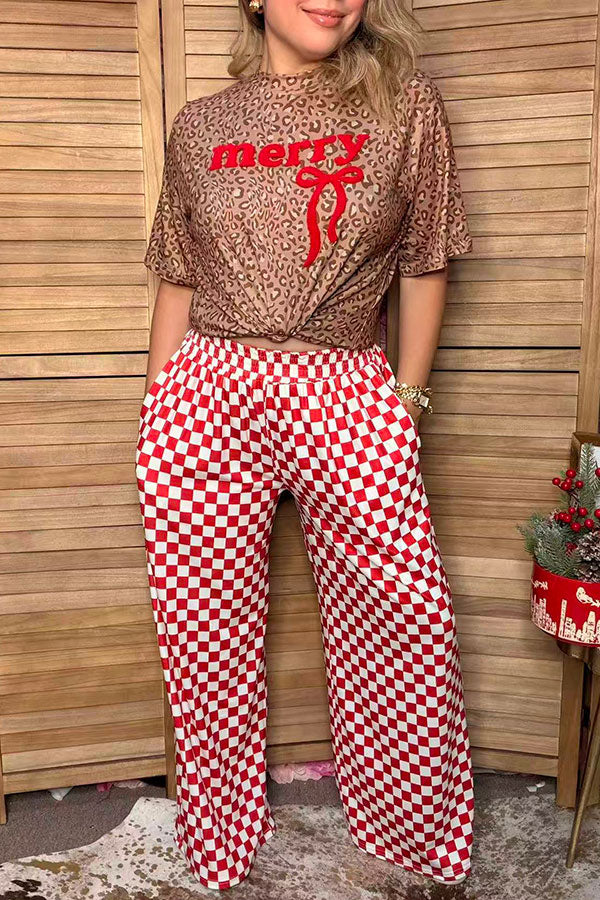 Western red & white checkered wide leg women's boutique pant Southern Stitch XCH17806