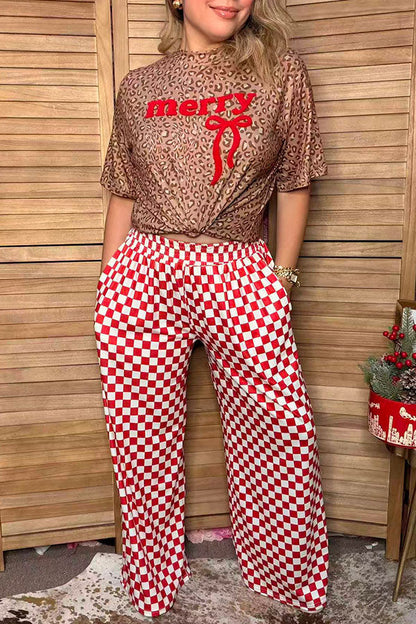 Western red & white checkered wide leg women's boutique pant Southern Stitch XCH17806