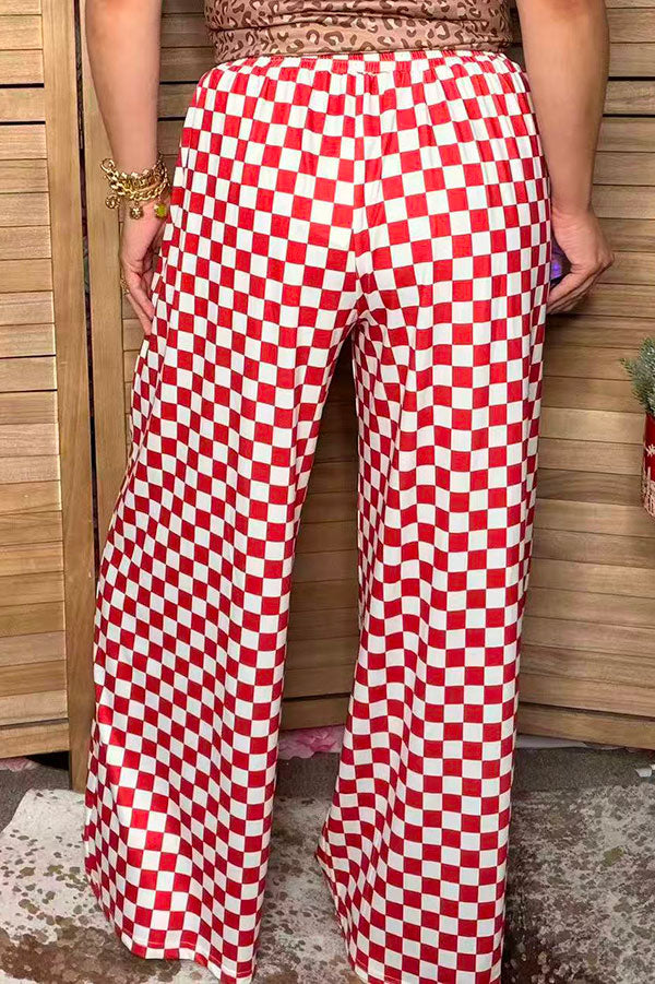 Western red & white checkered wide leg women's boutique pant Southern Stitch XCH17806
