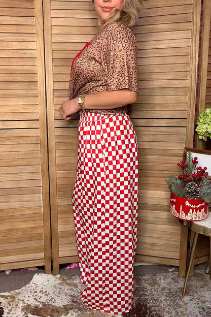 Western red & white checkered wide leg women's boutique pant Southern Stitch XCH17806