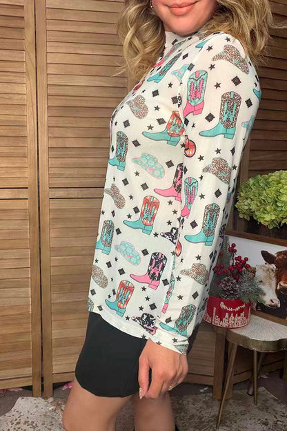 Western boots mesh long sleeve women's boutique top Southern Stitch XCH17837