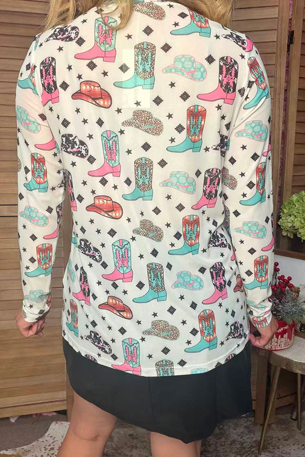 Western boots mesh long sleeve women's boutique top Southern Stitch XCH17837