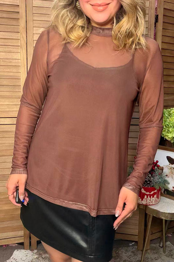 Western brown mesh long sleeve women's boutique top Southern Stitch XCH17836