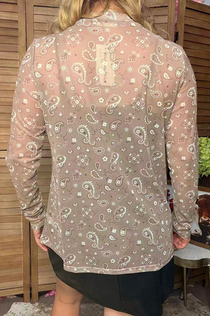 Western paisley sheer long sleeve women's boutique top Southern Stitch XCH17838