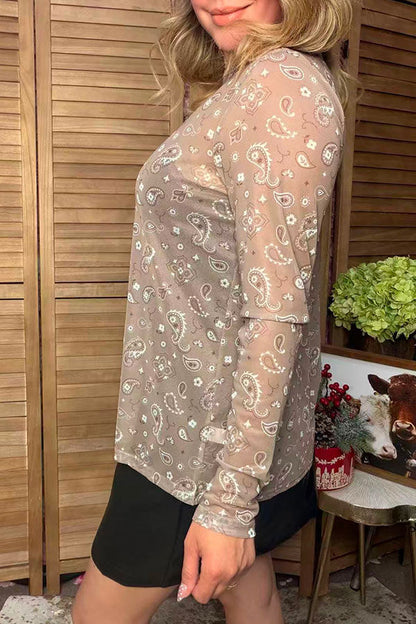 Western paisley sheer long sleeve women's boutique top Southern Stitch XCH17838
