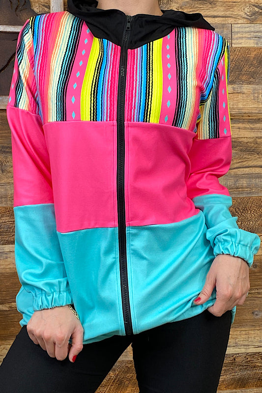 XCH9789 Multi color block zipper jacke