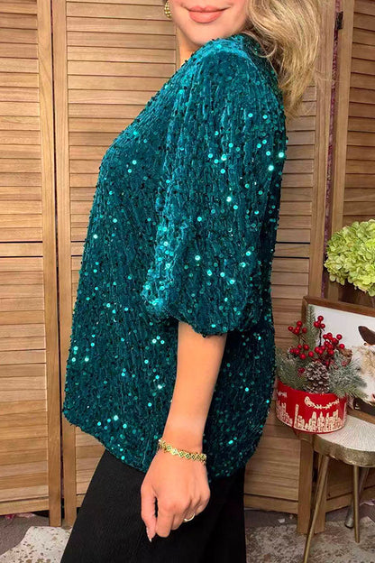 Western green sequin bell sleeve women's boutique top Southern Stitch YDG17723