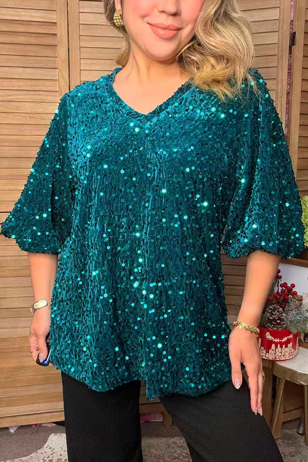 Western green sequin bell sleeve women's boutique top Southern Stitch YDG17723