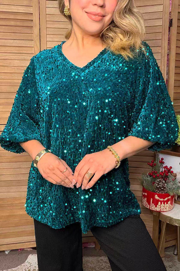 Western green sequin bell sleeve women's boutique top Southern Stitch YDG17723