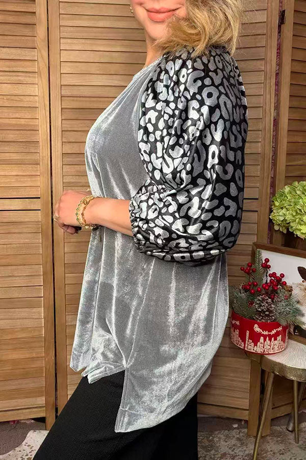 Western leopard & grey velvet women's boutique blouse Southern Stitch YDG17727