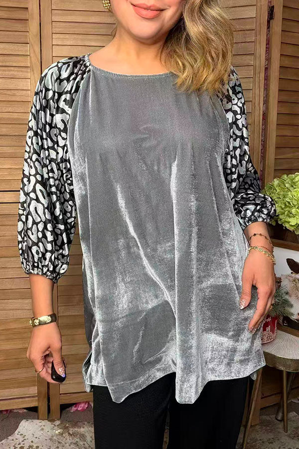 Western leopard & grey velvet women's boutique blouse Southern Stitch YDG17727