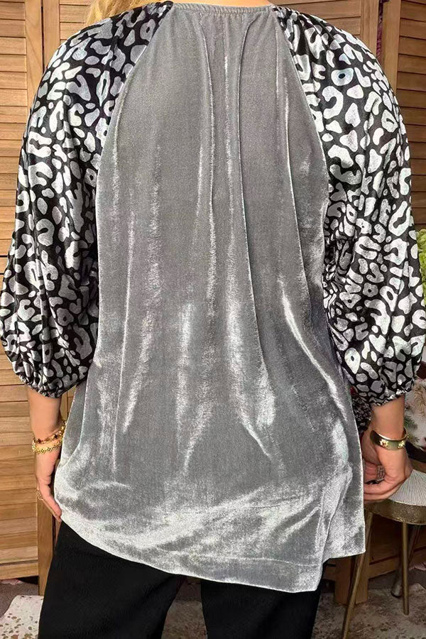 Western leopard & grey velvet women's boutique blouse Southern Stitch YDG17727