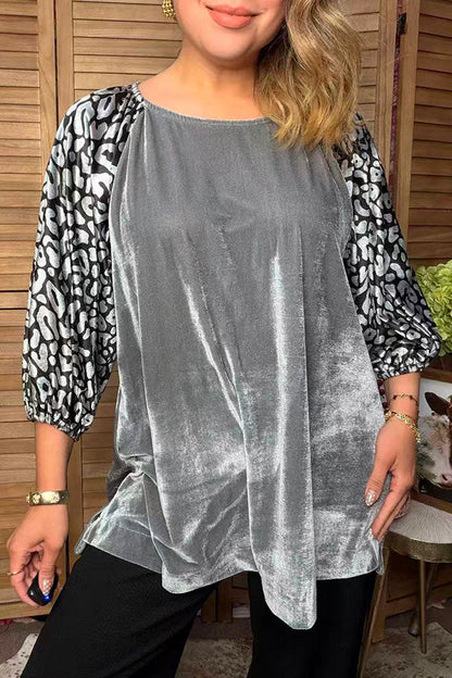 Western leopard & grey velvet women's boutique blouse Southern Stitch YDG17727