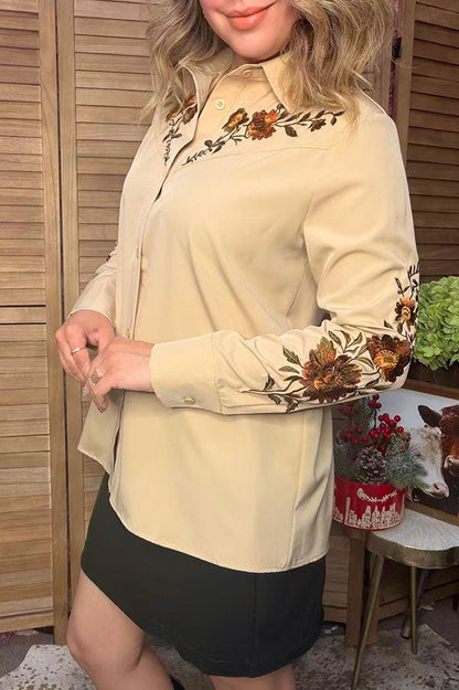 Western floral embroidery long sleeve women's boutique blouse Southern Stitch YDG17746