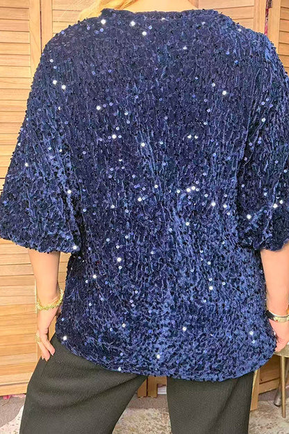 Western navy blue sequin bell sleeve women's boutique top Southern Stitch YDG17780