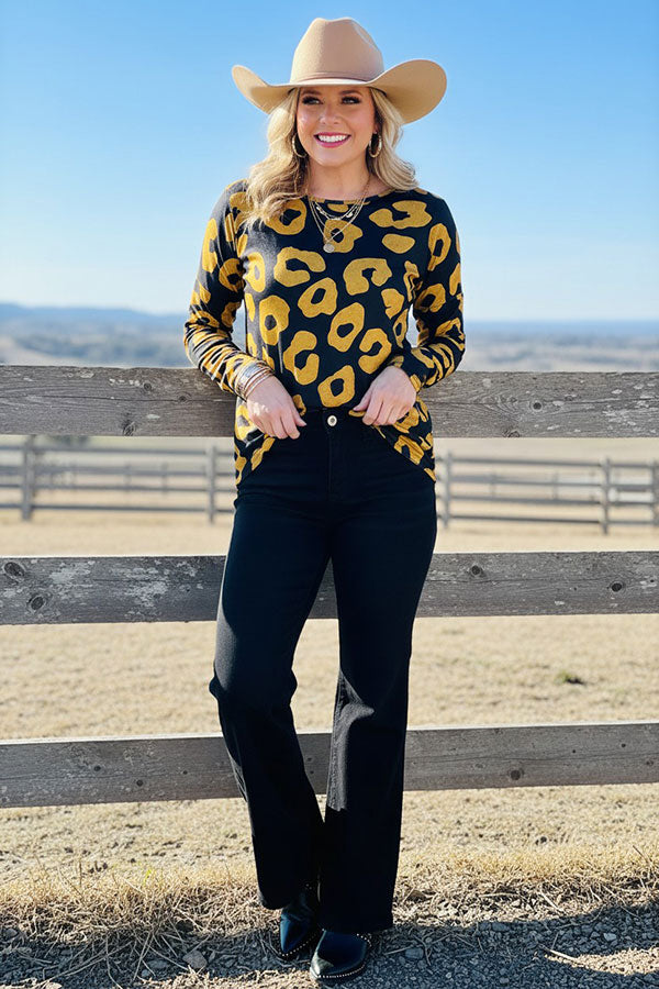Western leopard long sleeve women's boutique top Southern Stitch YMY11638