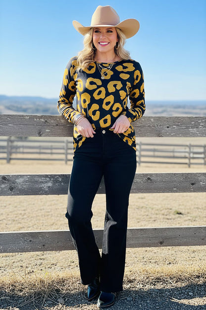 Western leopard long sleeve women's boutique top Southern Stitch YMY11638