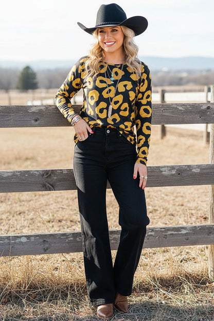 Western leopard long sleeve women's boutique top Southern Stitch YMY11638