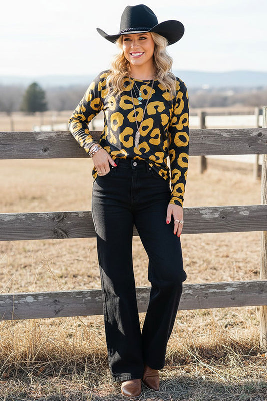 Western leopard long sleeve women's boutique top Southern Stitch YMY11638