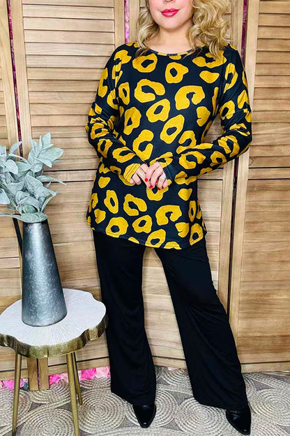 Yellow leopard printed long sleeve women top YMY11638