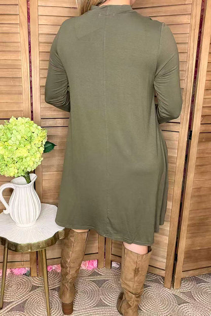 Solid olive green long sleeve dress w/pockets YMY11950-1