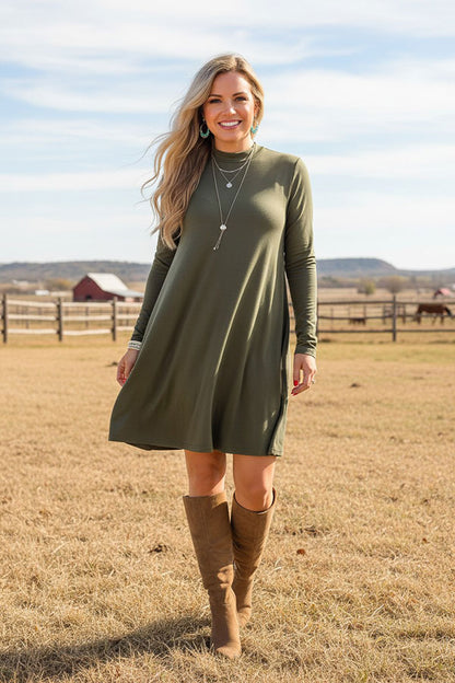 Western olive green long sleeve dress women's boutique dress YMY11950-1