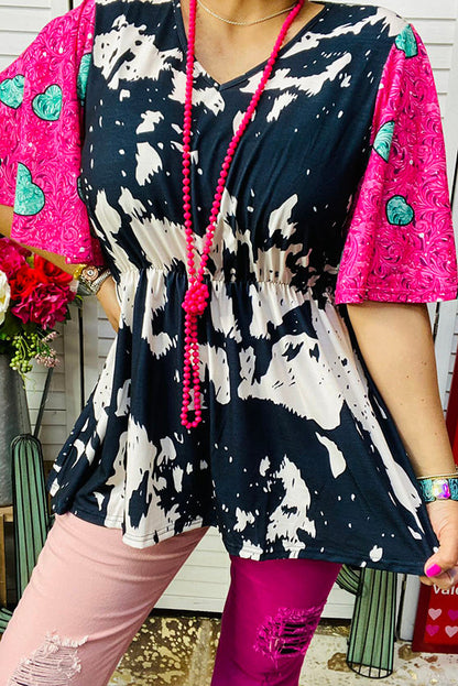 Paisley bell short sleeve animal printed women top YMY13845