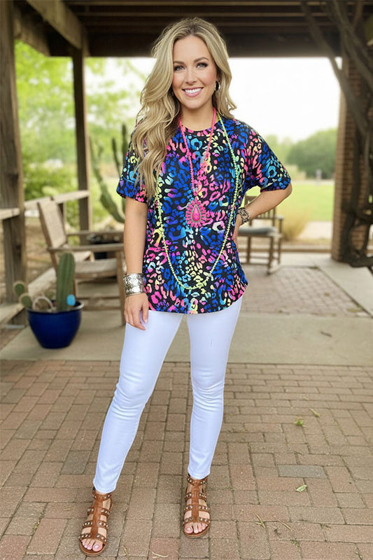 YMY15008 Western leopard short sleeves women tops