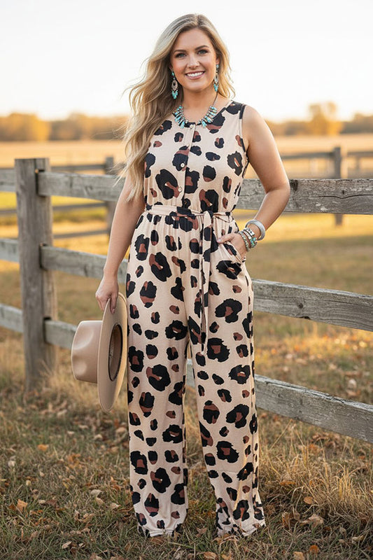 Western leopard one piece women's boutique jumpsuit w/waistband YMY15073