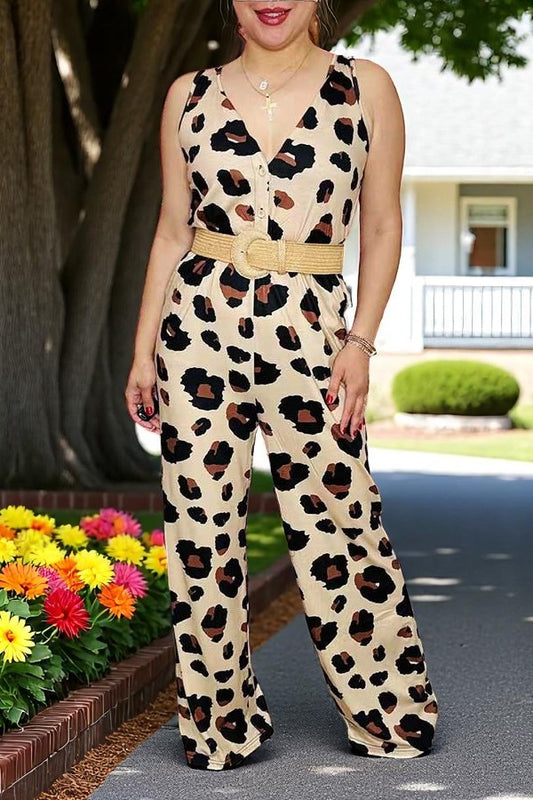 Women's apparel wholesale One piece overall leopard jumpsuit w/waistband & pockets YMY15073 (AS8)