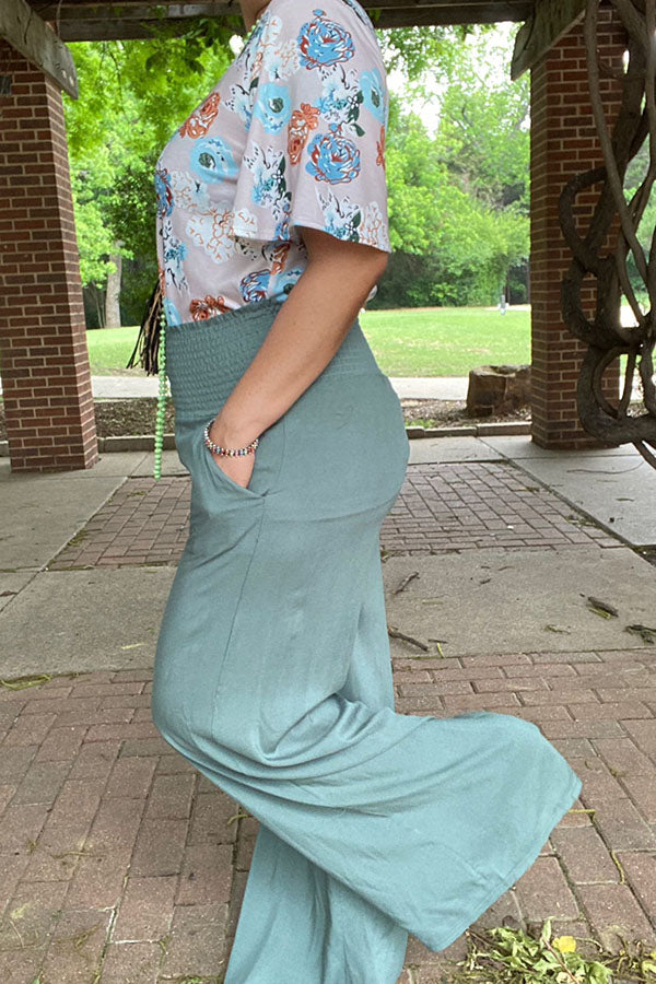 Solid turquoise long straight women pants w/pockets YMY15192 (GS5)