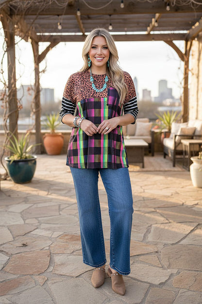 Western leopard & checkered & striped women's boutique top YMY9948
