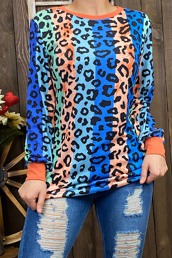 YT9895 Multi color leopard printed long sleeve top