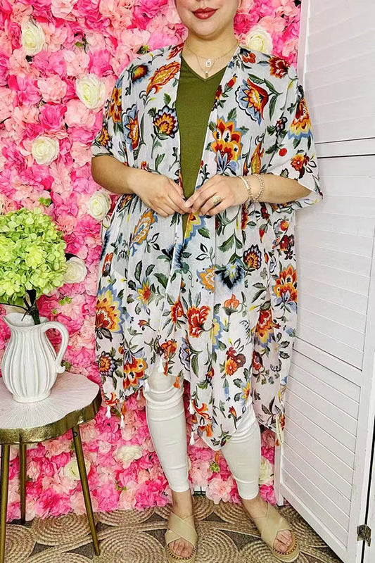 Spring duster wholesale Floral printed kimono w/tassels YZ213171