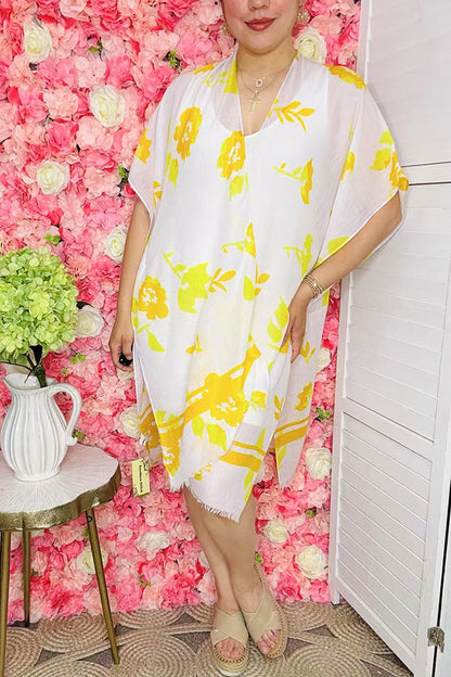 Spring women's duster wholesale Yellow/white floral kimono ZJ7275